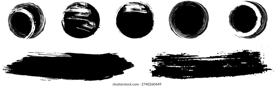 Straight thick vector lines. Black hand drawn brushstroke text boxes. Chinese, Korean, Japanese calligraphy brushstroke set. Rough grunge thick gouache paint texture. eps 10