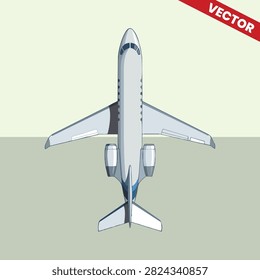 Straight Top Down View Private Jet Vector Modern Executive Airplane Commercial Aviation Illustration White Corporate Jetliner Sky Travel Vehicle Charter Luxury Design Concept Graphic Vector
