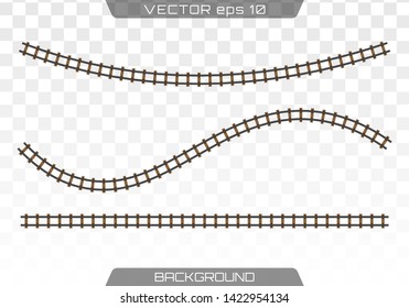 Straight tracks art design. Rails set on transparent background. Concept of train transportation, metro, logistics and railroad. Flat design.