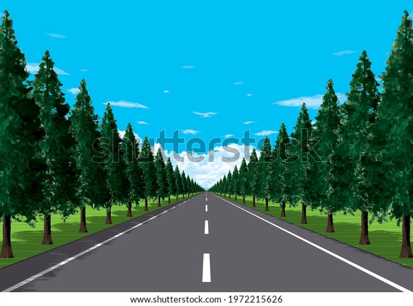 Straight Treelined Road Plains Nature Stock Vector (Royalty Free ...