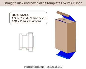 Straight Tuck end box dieline template 1.5x 1x 4.5 Inch