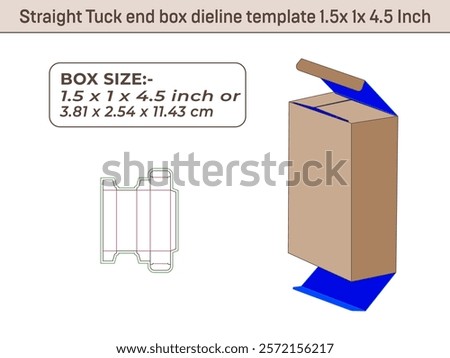 Straight Tuck end box dieline template 1.5x 1x 4.5 Inch