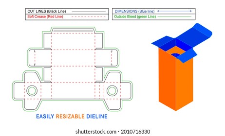 Straight tuck end box with product holder insert dieline template and 3D box, easily editable and resizable