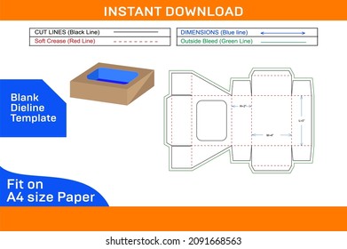 Straight tuck end box with window dieline template and 3D box easily editable resizable