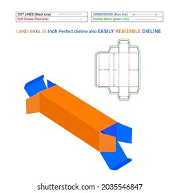 Straight tuck end boxes 1.69X1.69X5.75 inch Dieline template and 3D vector file