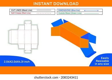 Straight tuck end folding box, Dieline template and 3D box editable easily resizeable