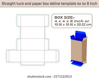 Straight tuck end paper box deline template 4x 4x 8 Inch