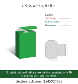 Straight tuck end teblate box dieline template, with 3D