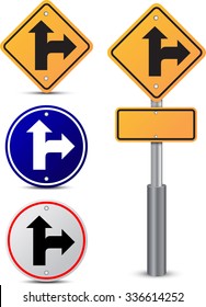 Straight or turn right sign road  isolated on white background. Group of as fish-eye, simple and grunge icons for your design. Vector illustration.