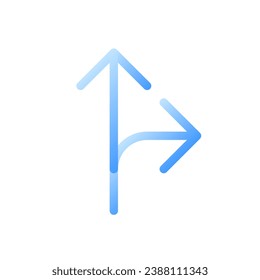 Straight and turn right traffic sign flat gradient two-color ui icon. Directing arrows. Driving car. Simple filled pictogram. GUI, UX design for mobile application. Vector isolated RGB illustration