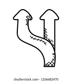 
The straight and turning arrows pointing the vehicles directions representing the concept of road indicator.

