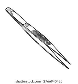 straight tweezers tool vector line art hand drawn illustration