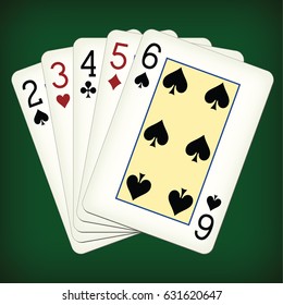 Straight from Two to Six - playing cards vector illustration