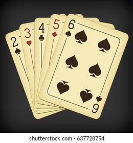 Straight from Two to Six - vintage playing cards vector illustration