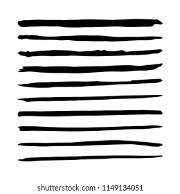 Straight vector brush. Hand drawn strokes. Textured Marker paint