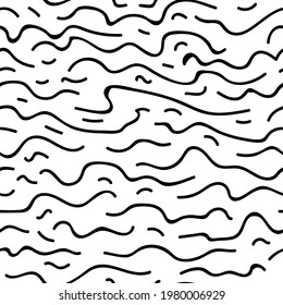 Straight and wavy lines, abstract geometric print seamless pattern. Scribbles and doodles, contemporary background, design of wrapping or card with edgy look and visualization. Vector in flat style