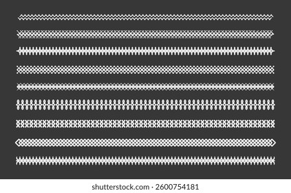 Straight white horizontal line or rope set. Textured divider or separator lines in retro style. Vector EPS 10	