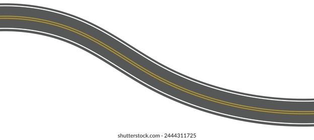 Straight and winding road road. Seamless asphalt roads template. Highway or roadway background. Vector illustration. Seamless highway marking Isolated on background.