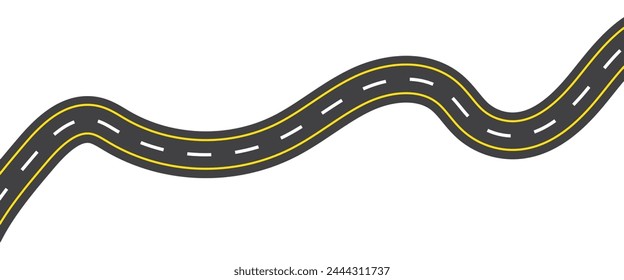 Straight and winding road road. Seamless asphalt roads template. Highway or roadway background. Vector illustration. Seamless highway marking Isolated on background.