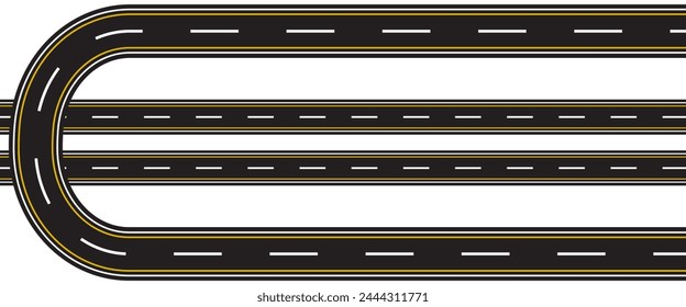 Straight and winding road road. Seamless asphalt roads template. Highway or roadway background. Vector illustration. Seamless highway marking Isolated on background.