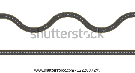 Straight and winding road road. Seamless asphalt roads template. Highway or roadway background. Vector illustration.