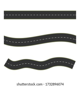 Straight and winding road vector illustration isolated on white. Highway or roadway background.