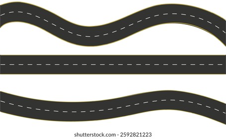 Straight and winding roads. Seamless asphalt road template. Highway or roadway background. Vector illustration