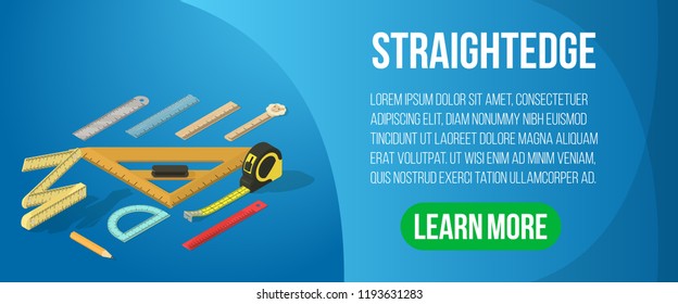 Straightedge concept banner. Isometric banner of straightedge vector concept for web, giftcard and postcard