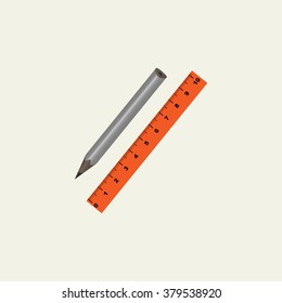 Straightedge and pencil , measurement, icon