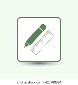 Straightedge and pencil , measurement, icon