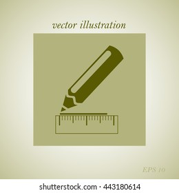 Straightedge and pencil , measurement, icon