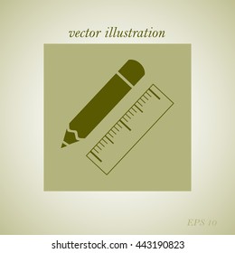 Straightedge and pencil , measurement, icon
