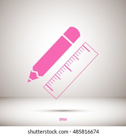 Straightedge and pencil , measurement, icon