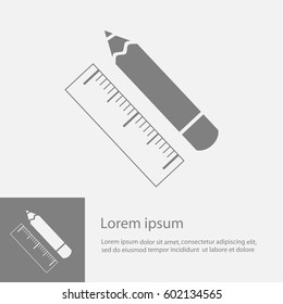 Straightedge and pencil , measurement, icon