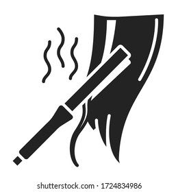 Straighten hair black glyph icon. Hair iron. Hairdresser services. Professional hair styling. Beauty industry. Pictogram for web page, promo. UI UX GUI design element.