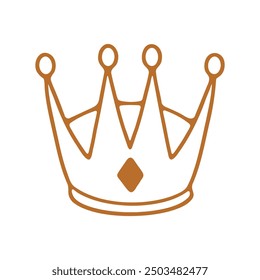 A straightforward brown illustration of a crown, featuring a traditional design with five points and a central diamond shape.