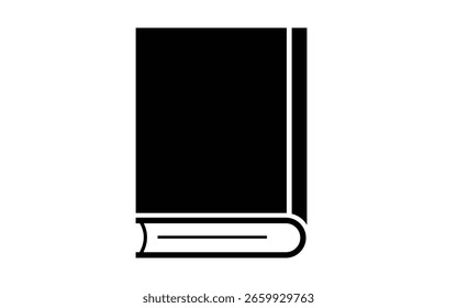 A straightforward illustration depicts a single, closed book in solid black. This graphic is isolated on a plain white backdrop. Minimalist design and clean lines make it versatile.