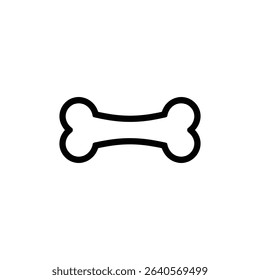 A straightforward illustration displays a black outline of a dog bone centered on a white background, ideal for designs needing a simple graphic element.