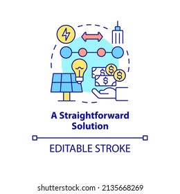 Straightforward solution concept icon. Access to solar energy. Pros of PPA abstract idea thin line illustration. Isolated outline drawing. Editable stroke. Arial, Myriad Pro-Bold fonts used