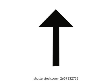 A straightforward vector graphic features a black arrow pointing directly upwards against a clean, transparent backdrop,