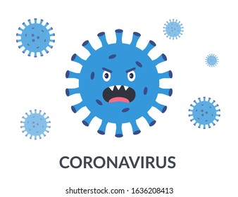 Strain of a coronavirus in the form of a terrible monster. Flat vector illustration.