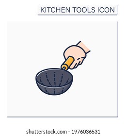 Strainer color icon. Basket-shaped strainer. Kitchen utensil with a lot of holes. Separate liquid from solid. Kitchen tools concept. Isolated vector illustration
