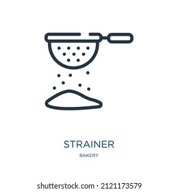 strainer thin line icon. kitchen, restaurant linear icons from bakery concept isolated outline sign. Vector illustration symbol element for web design and apps.