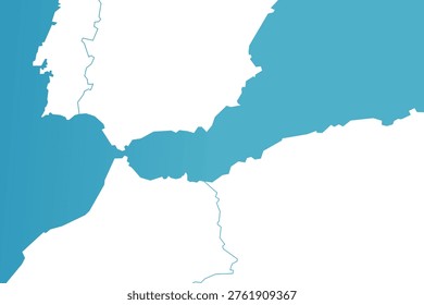 Strait of Gibraltar Map - Narrow Waterway Connecting Atlantic Ocean to Mediterranean Sea, Europe-Africa Border Vector Outline.