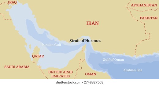 Strait of Hormuz background. Topographic map of the Strait of Hormuz. Middle East banner. World oil supply routes