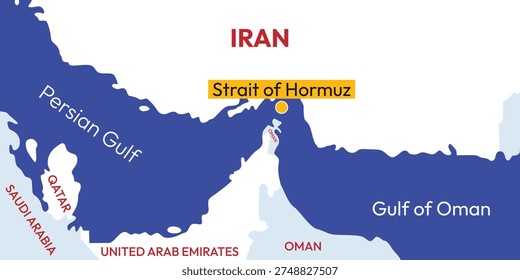 Strait of Hormuz background. Topographic map of the Strait of Hormuz. Middle East banner. World oil supply routes