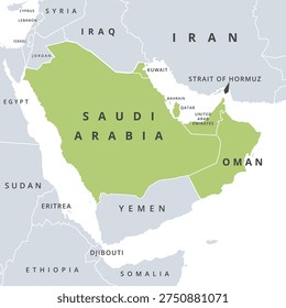 Strait of Hormuz and Gulf countries showing in the map. High resolution vector illustration.