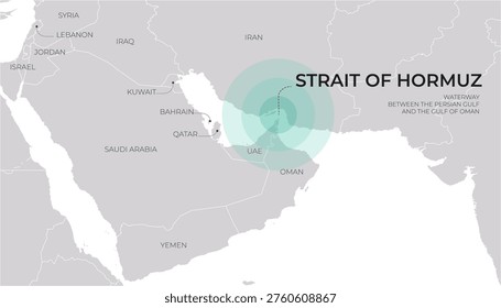Strait of Hormuz map connecting the Persian Gulf and Gulf of Oman.