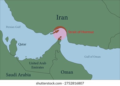 strait of hormuz map iran and neighboring countries middle east region illustration background vector flat lay design