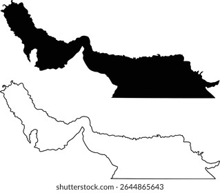 Strait of Hormuz Map Silhouette Flat and Outline Design